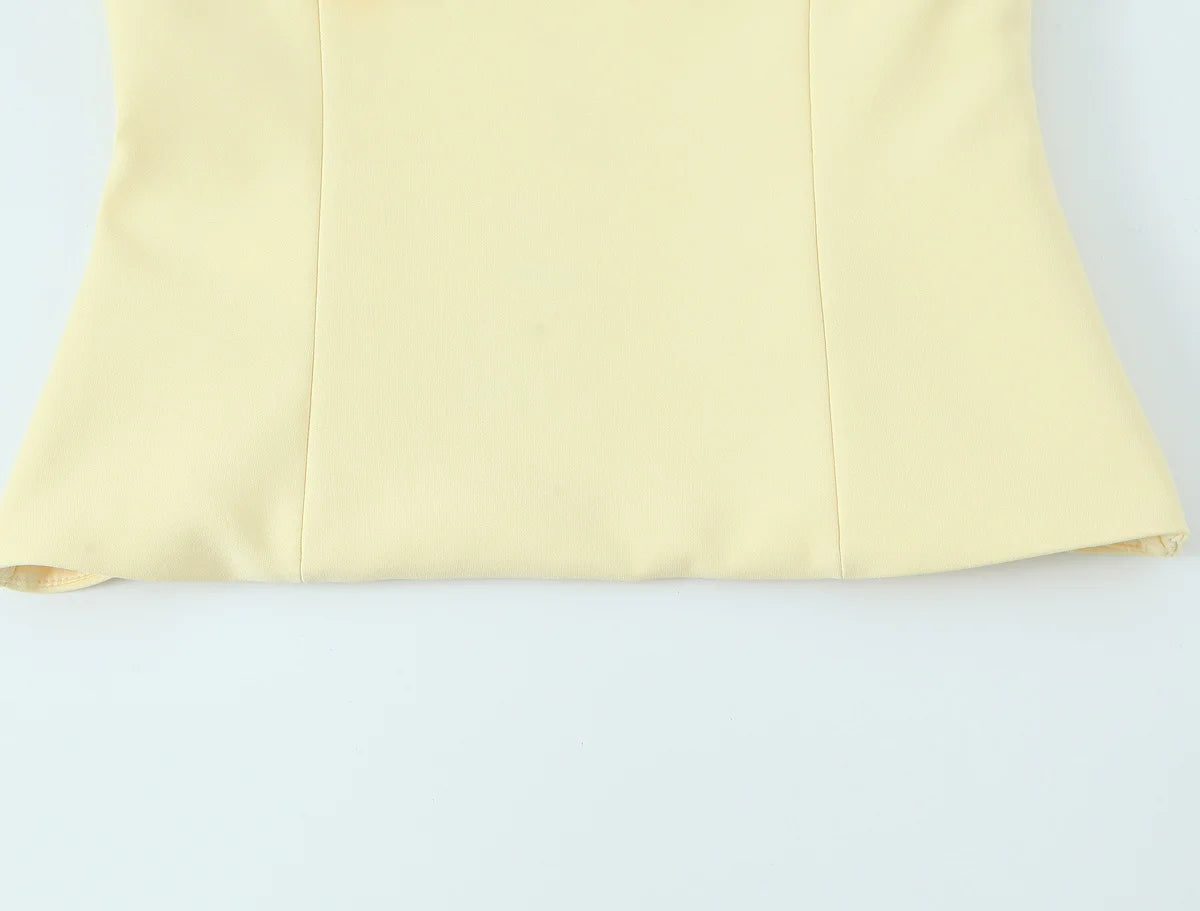 TRAFZA Summer Woman Elegant High Street Solid Side Zipper Slim Tops Women's Chic Sexy Sleeveless Bow Square Collar Sling Top