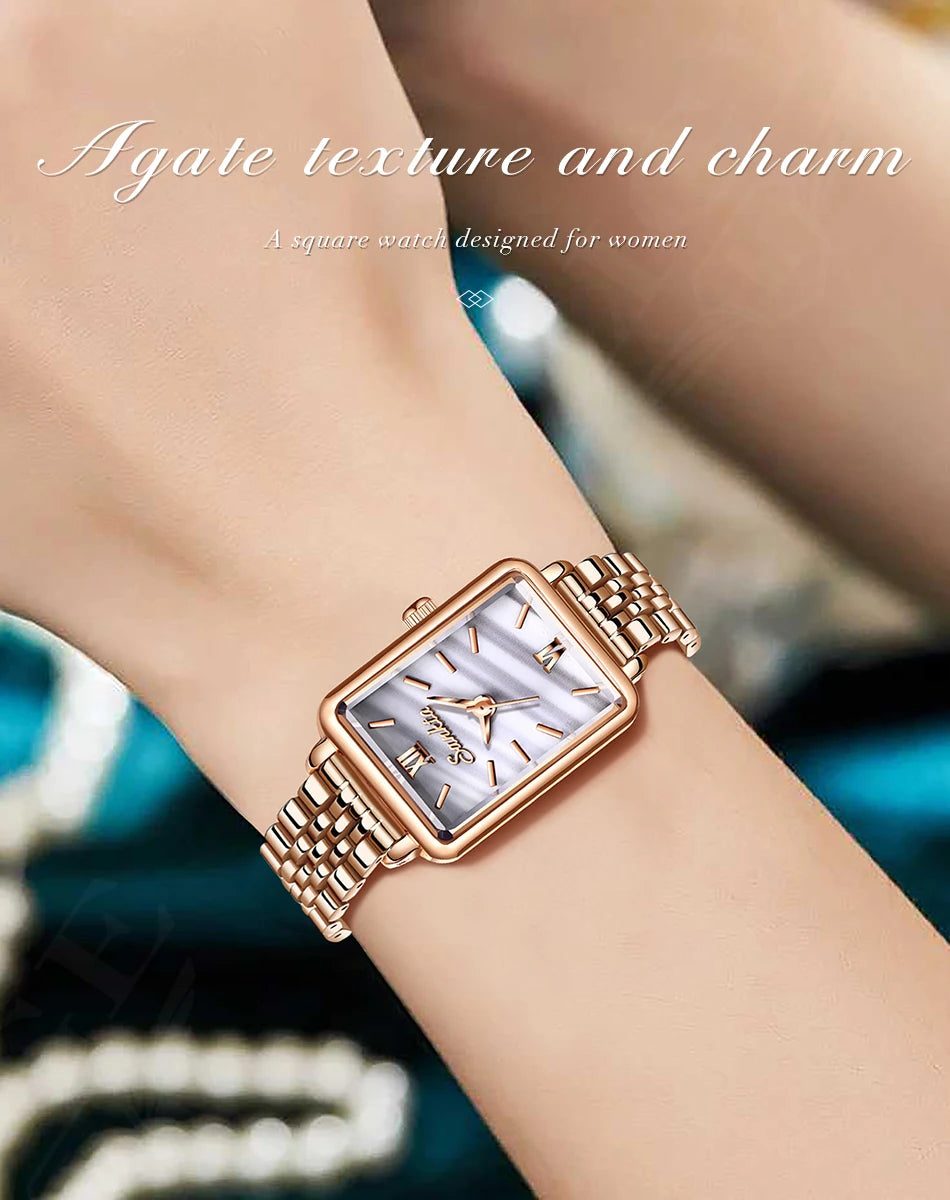 LIGE Sunkta Elegant Quartz Women Watch Simple Stainless Steel Strap Simple Square Dial Luxury Slim Fashion Casual Ladies Watches