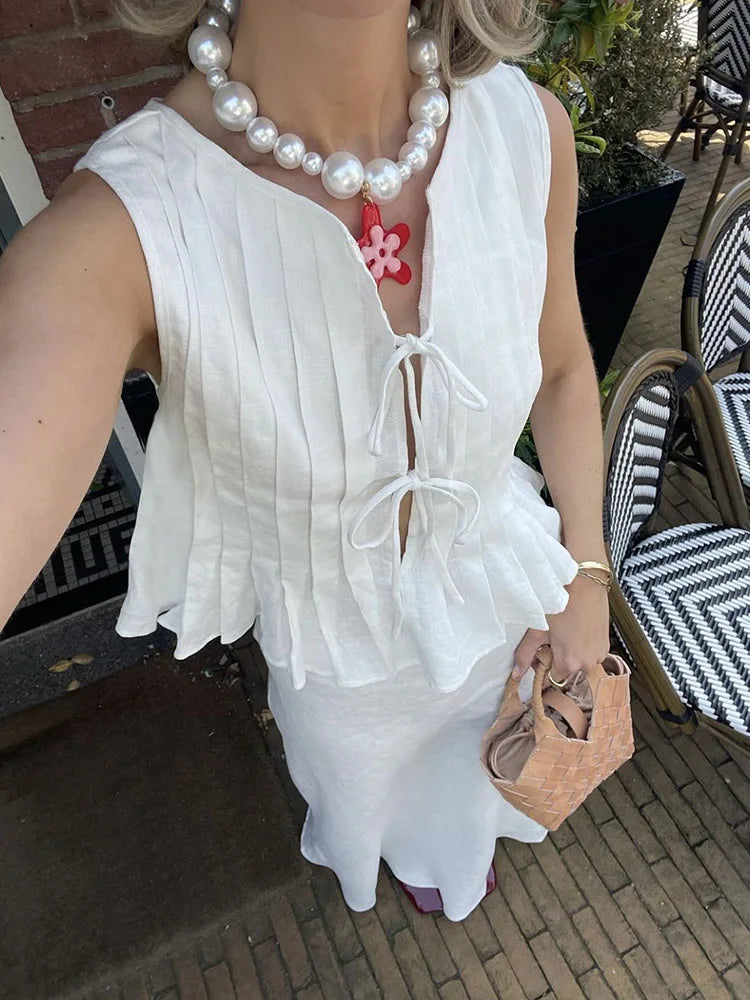Tossy White Bandage Ribbed Tank Top Shirts For Women Hollow Out Sleeveless Slim Summer Fashion Vest Women's Lace-Up Vest Y2k Top