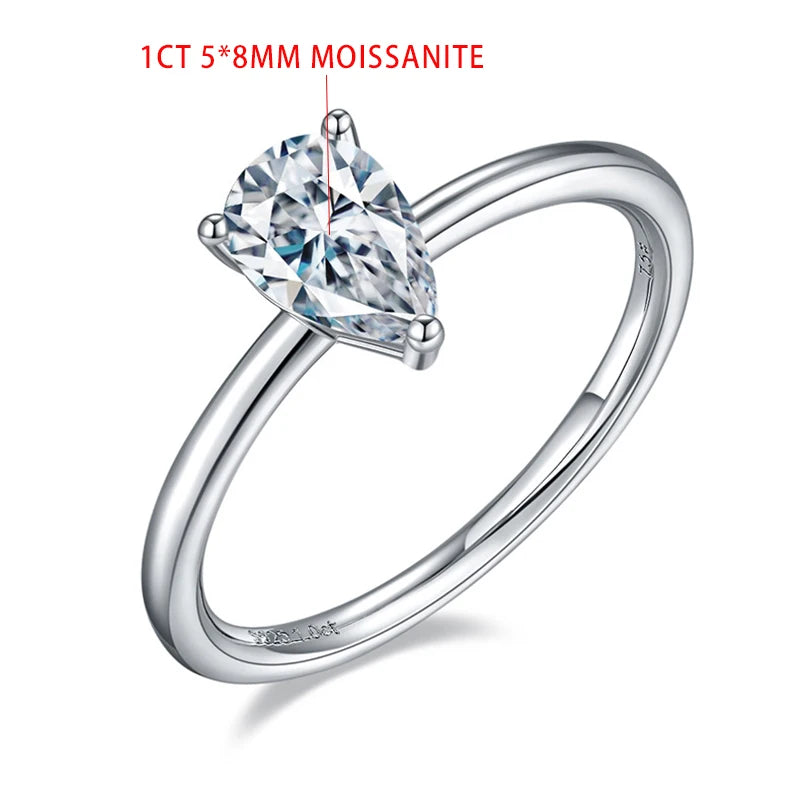 TFGLBU D VVS1 Pear Moissanite Ring for Women GRA Certified Lab Diamond Solid S925 Silver Plated 18k Dainty Wedding Ring Jewelry