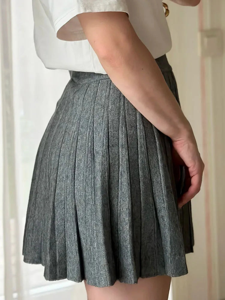 Spring Knit White Mini Pleated Skirts For Women A Line Skirt Gray High Waist Women Knitted Pleated Short Skirts Korean Fashion