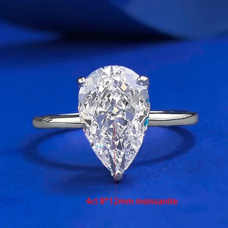 TFGLBU D VVS1 Pear Moissanite Ring for Women GRA Certified Lab Diamond Solid S925 Silver Plated 18k Dainty Wedding Ring Jewelry
