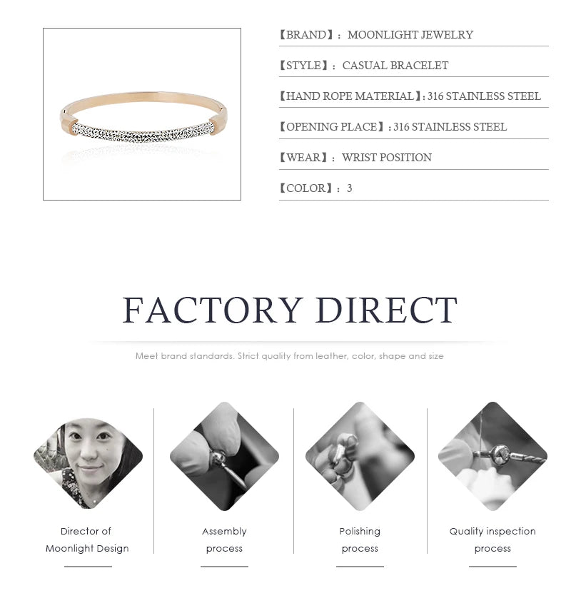 MOONLIGHT Fashion Cubic Zirconia Cuff Bangles for Women Trendy Titanium Steel Circular Classic Bracelet Female Jewelry Gift