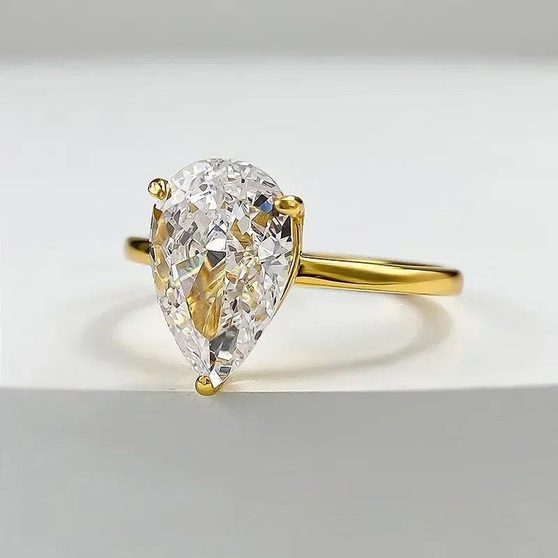 TFGLBU D VVS1 Pear Moissanite Ring for Women GRA Certified Lab Diamond Solid S925 Silver Plated 18k Dainty Wedding Ring Jewelry