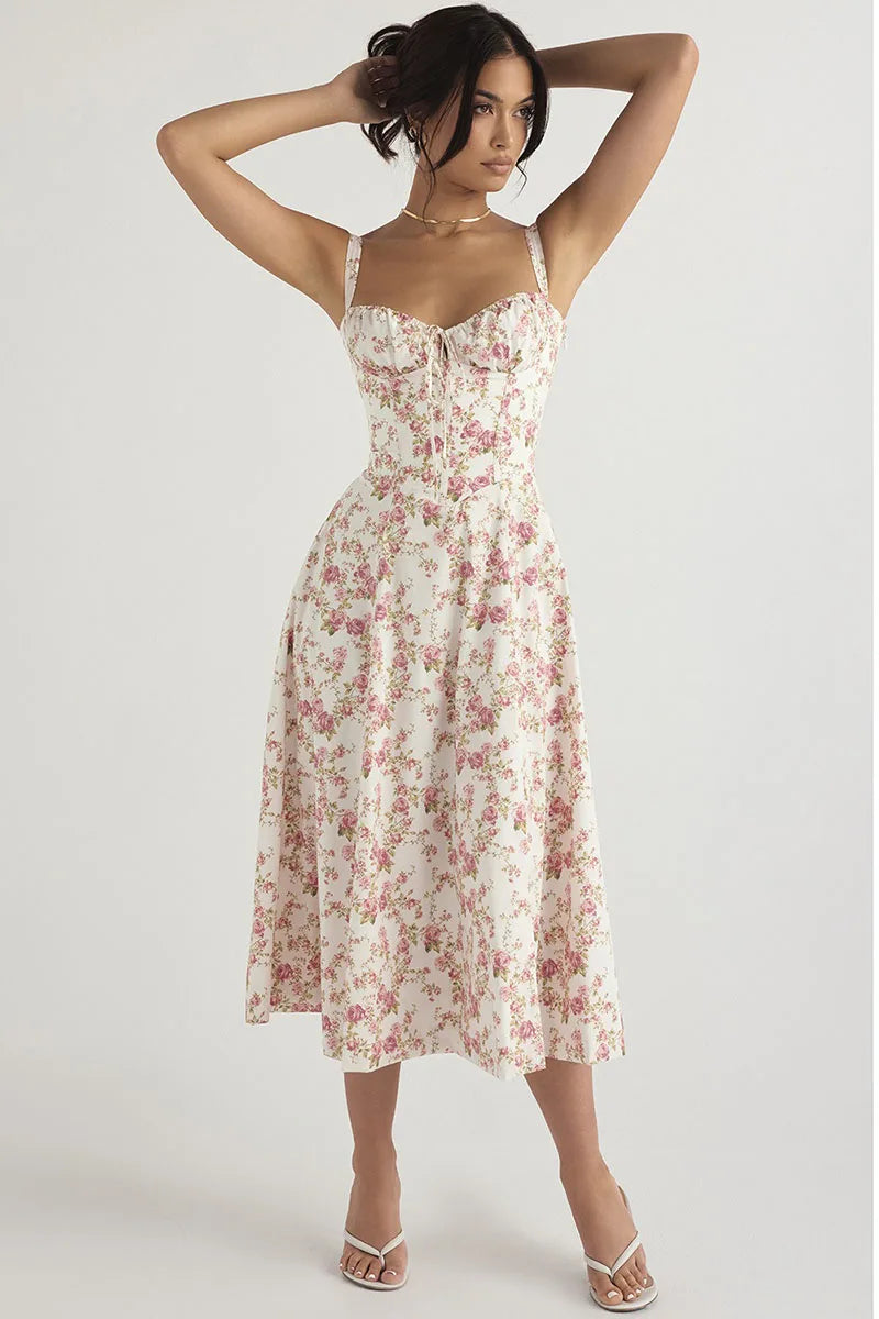Luxury new temperament solid color fashion high-end halter dress floral dress women