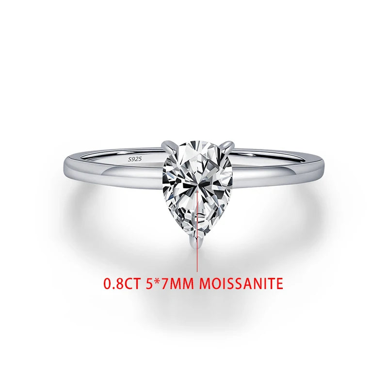 TFGLBU D VVS1 Pear Moissanite Ring for Women GRA Certified Lab Diamond Solid S925 Silver Plated 18k Dainty Wedding Ring Jewelry
