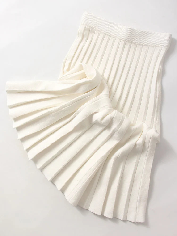 Spring Knit White Mini Pleated Skirts For Women A Line Skirt Gray High Waist Women Knitted Pleated Short Skirts Korean Fashion