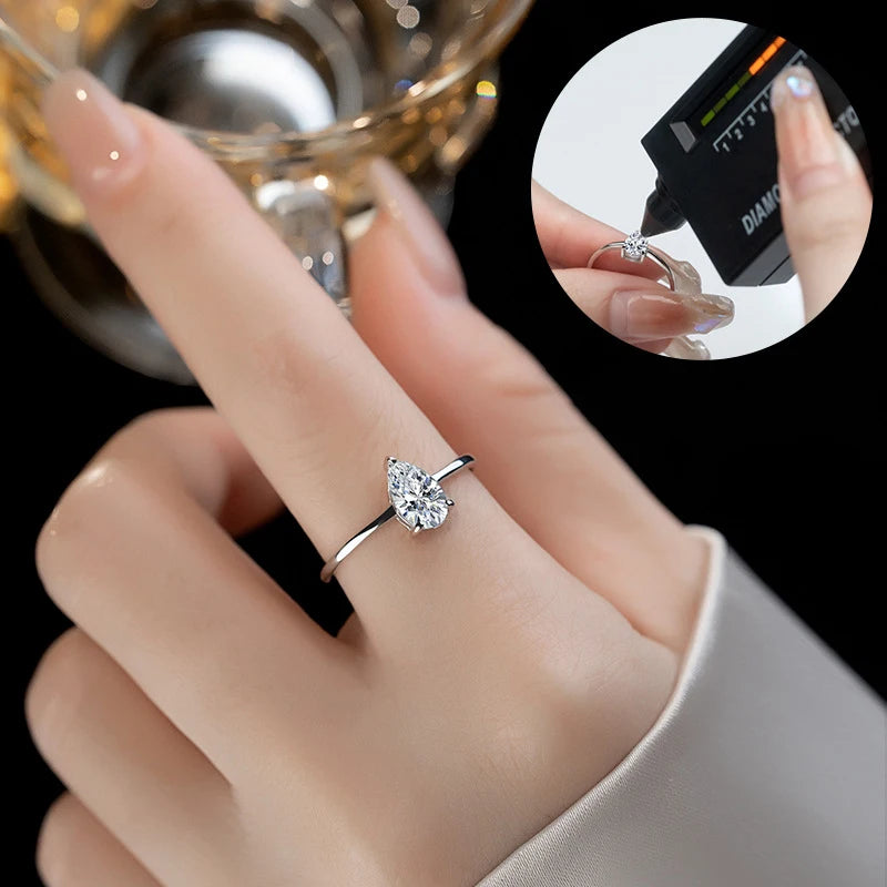 TFGLBU D VVS1 Pear Moissanite Ring for Women GRA Certified Lab Diamond Solid S925 Silver Plated 18k Dainty Wedding Ring Jewelry
