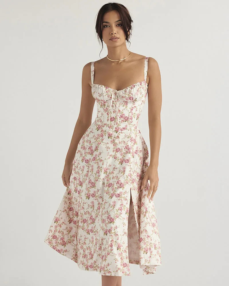Luxury new temperament solid color fashion high-end halter dress floral dress women
