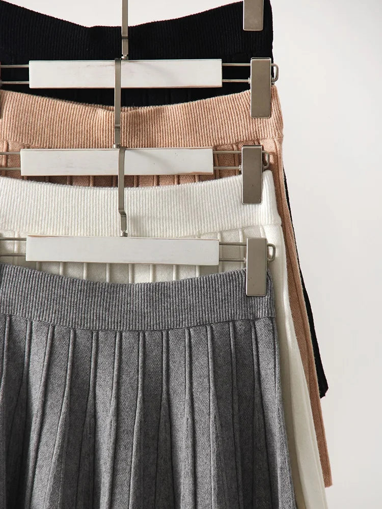Spring Knit White Mini Pleated Skirts For Women A Line Skirt Gray High Waist Women Knitted Pleated Short Skirts Korean Fashion