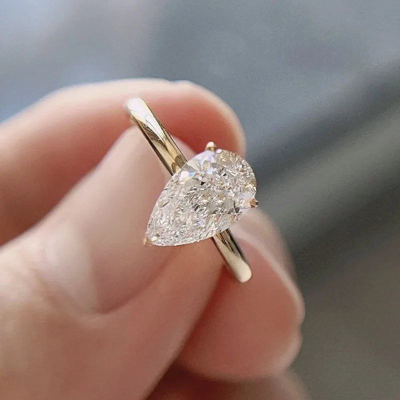 TFGLBU D VVS1 Pear Moissanite Ring for Women GRA Certified Lab Diamond Solid S925 Silver Plated 18k Dainty Wedding Ring Jewelry