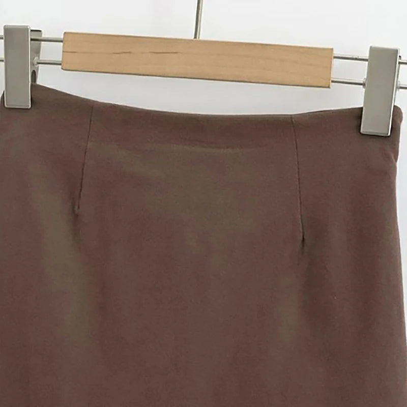 Low V Waist Fashionable Elastic Slim Solid Color Casual A-Line Skirt For Women