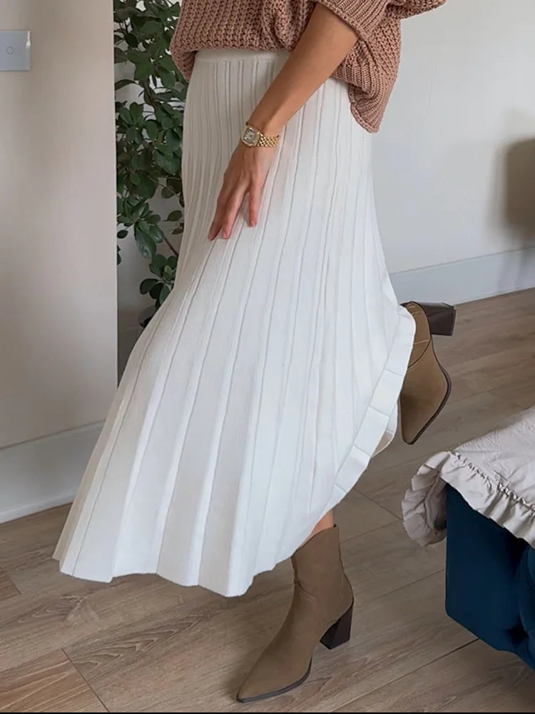 Spring Knit White Mini Pleated Skirts For Women A Line Skirt Gray High Waist Women Knitted Pleated Short Skirts Korean Fashion