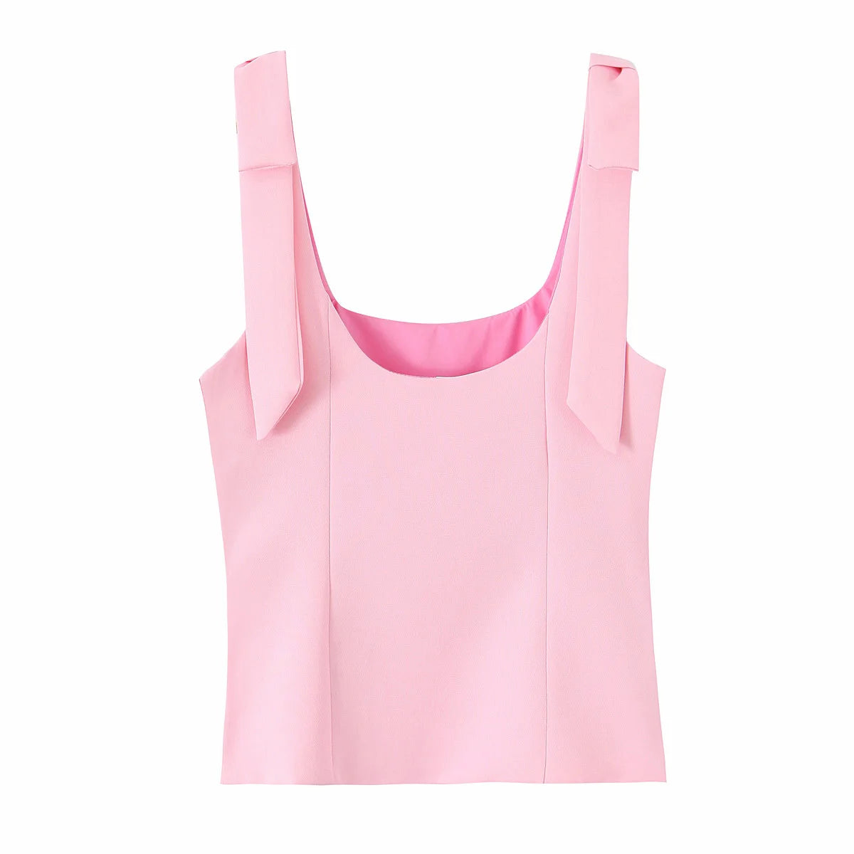 TRAFZA Summer Woman Elegant High Street Solid Side Zipper Slim Tops Women's Chic Sexy Sleeveless Bow Square Collar Sling Top