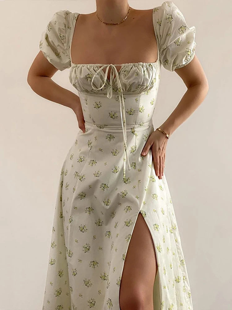Summer Women Puff Sleeve Floral Printed Dress,Long Dresses,Woman Clothing,Dress Women,Women's Elegant Dresses,Sexy Costume Women