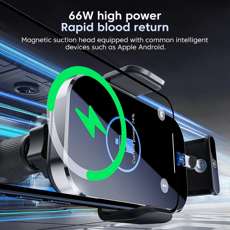 66W Wireless Car Charger Air Vent Auto Clamping Super Fast Charging Station Car Phone Holder for iPhone 15 14 13 12 Samsung