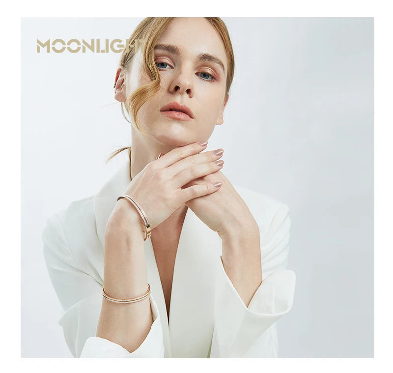 MOONLIGHT Fashion Cubic Zirconia Cuff Bangles for Women Trendy Titanium Steel Circular Classic Bracelet Female Jewelry Gift