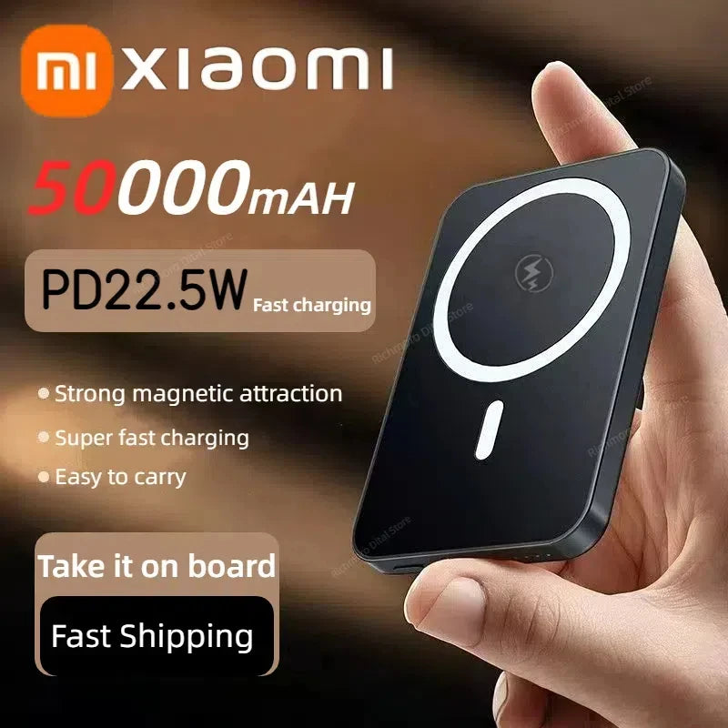 Xiaomi Ultra Slim Power Bank Mac Fast Charge Auxiliary Battery 50000mAh Magnetic Magnet Wireless Charging For IPhone Samsung