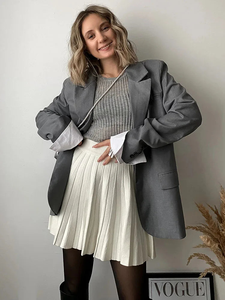 Spring Knit White Mini Pleated Skirts For Women A Line Skirt Gray High Waist Women Knitted Pleated Short Skirts Korean Fashion