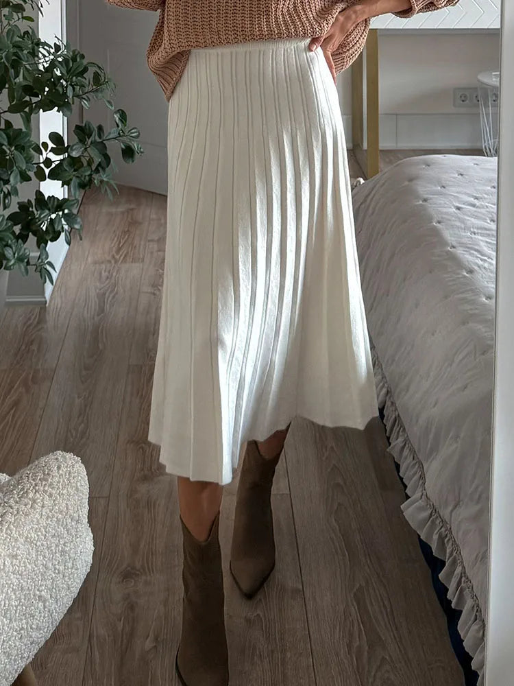 Spring Knit White Mini Pleated Skirts For Women A Line Skirt Gray High Waist Women Knitted Pleated Short Skirts Korean Fashion