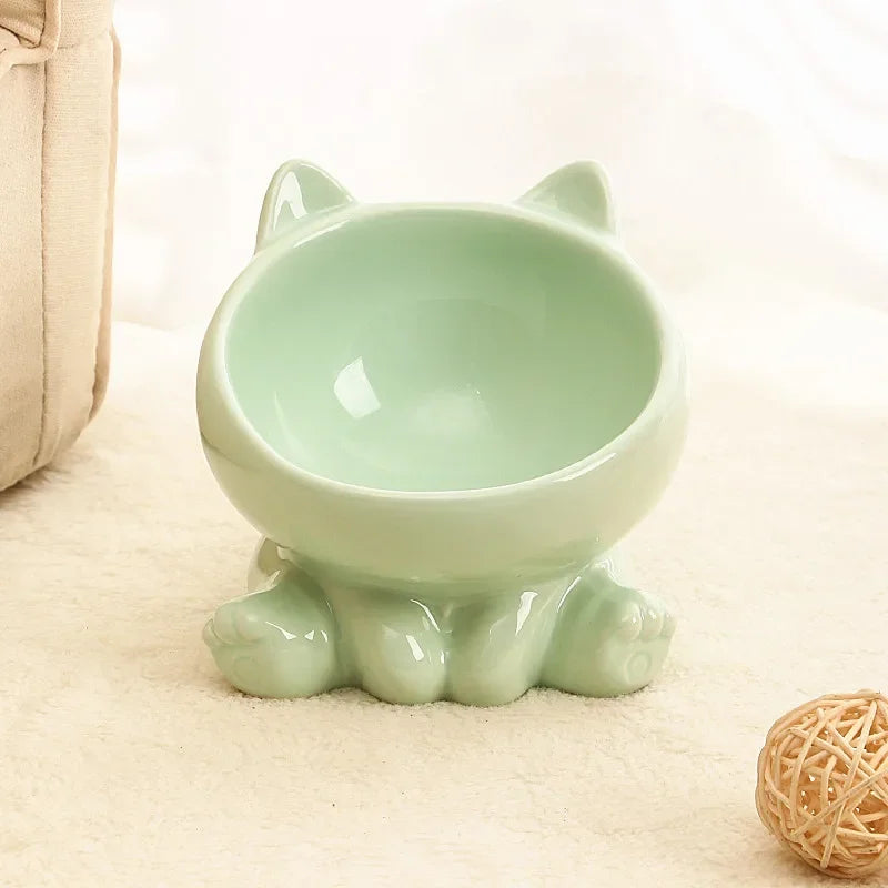 Cat And Dog Rice Bowl Pet Accessories Ceramic Diagonal High Feet Stable Cute Protection Cervical Spine Cat Dog Drinking Bowls 