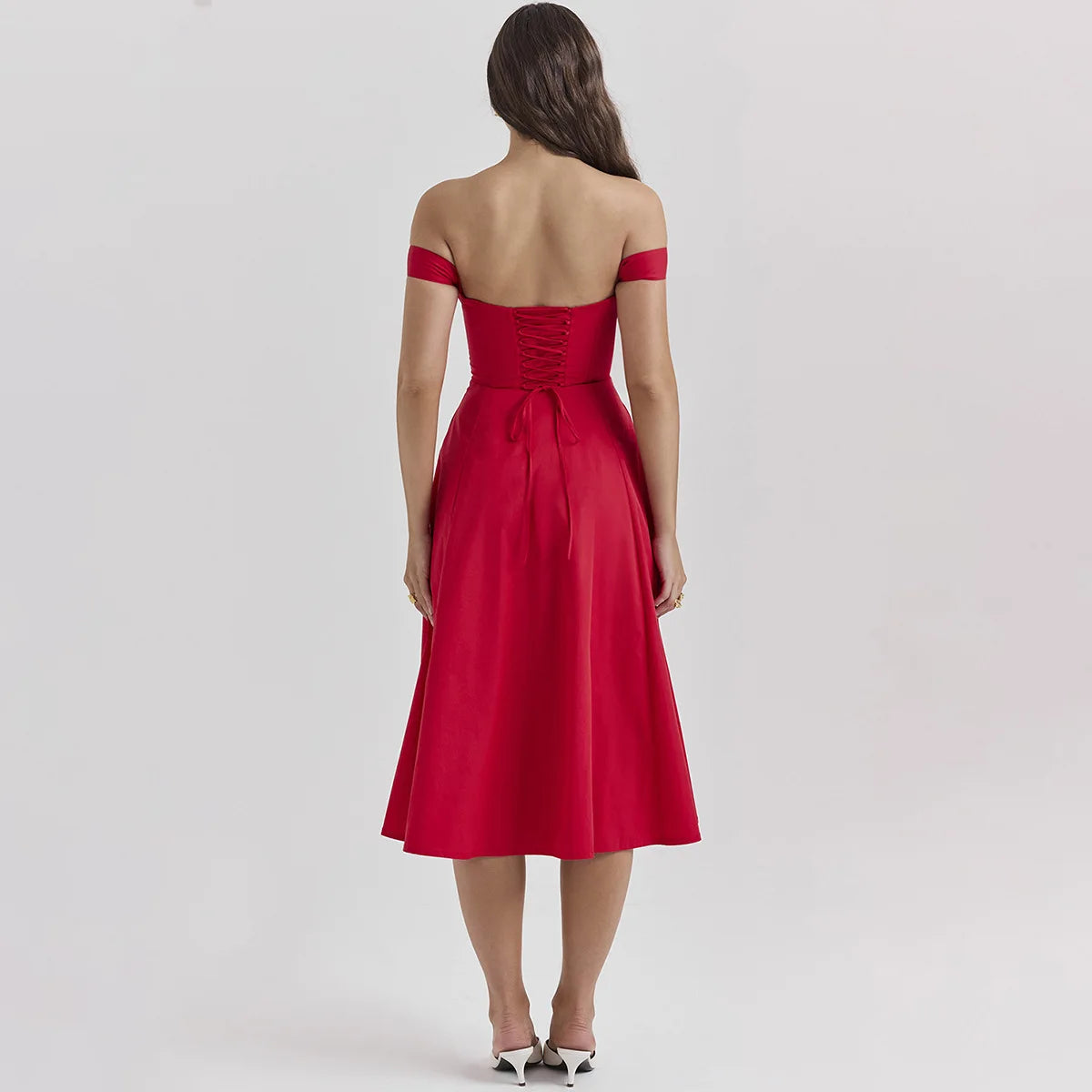 Suninheart Elegant Summer Corset Dress 2024 New Arrivals Blue Slit Flower Print Flare Dress Midi Casual Lace Up Holiday Dress