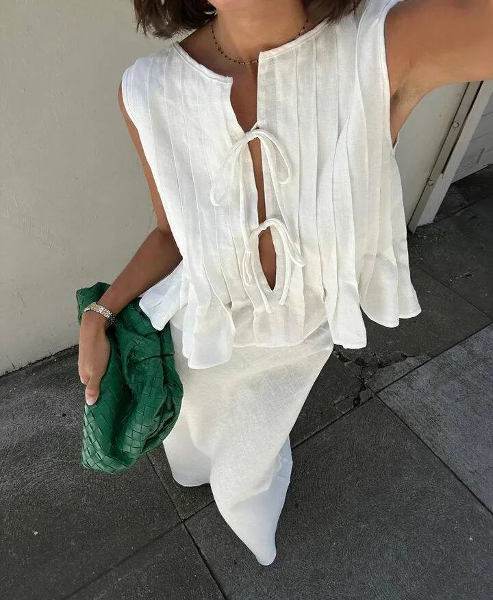 Tossy White Bandage Ribbed Tank Top Shirts For Women Hollow Out Sleeveless Slim Summer Fashion Vest Women's Lace-Up Vest Y2k Top
