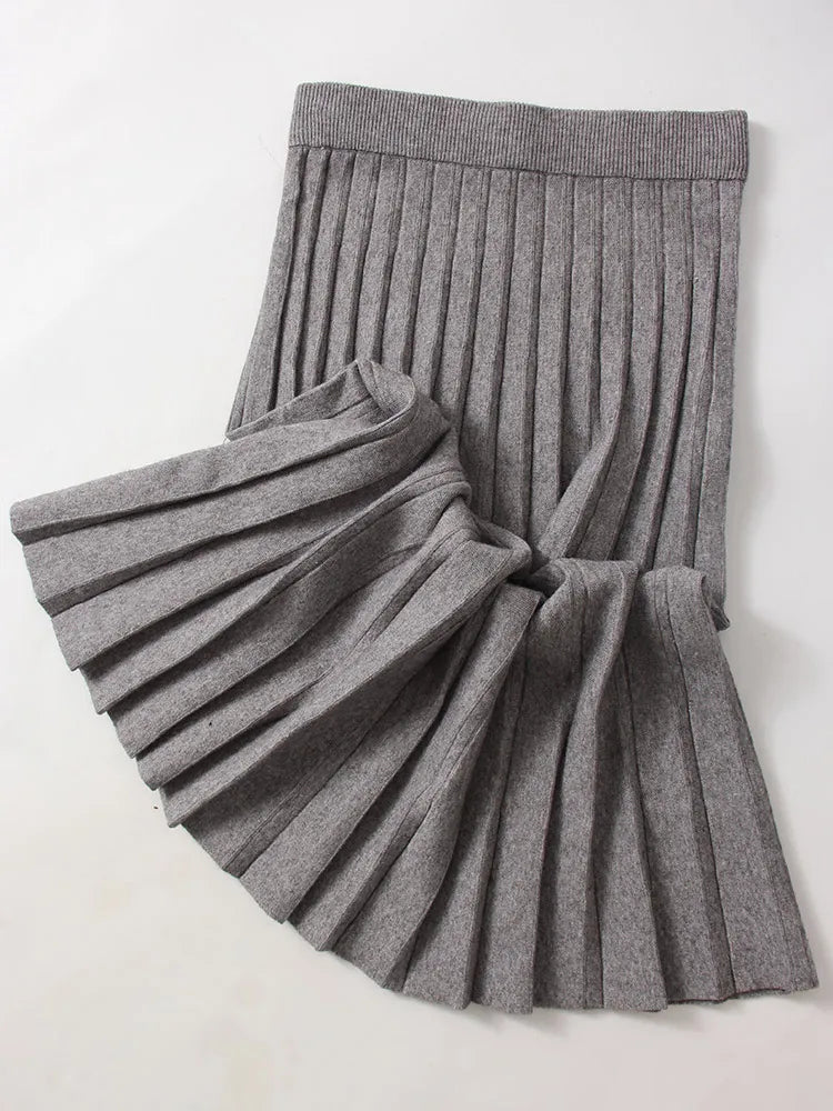 Spring Knit White Mini Pleated Skirts For Women A Line Skirt Gray High Waist Women Knitted Pleated Short Skirts Korean Fashion