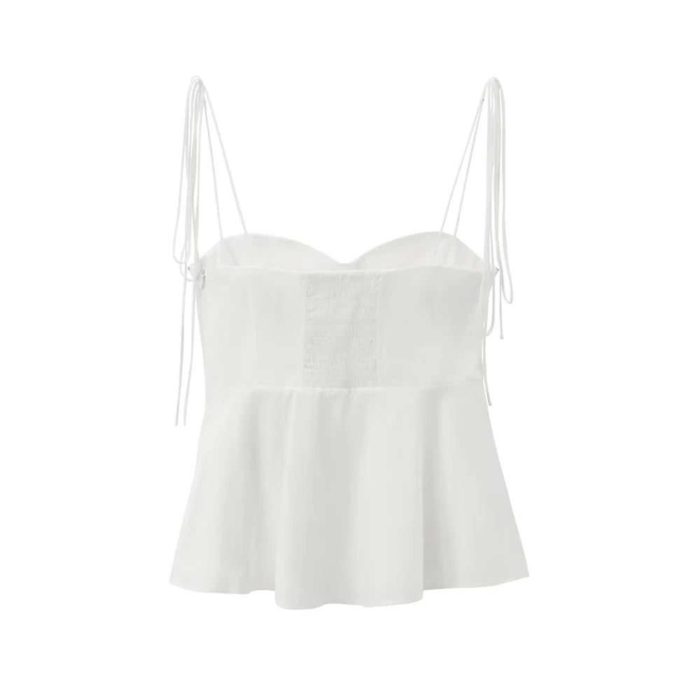 TRZA-Asymmetric Bustier Tops for Women, Sweetheart Neck, Tied Thin Straps, Side Zipper, Female Camis, Sexy Fashion