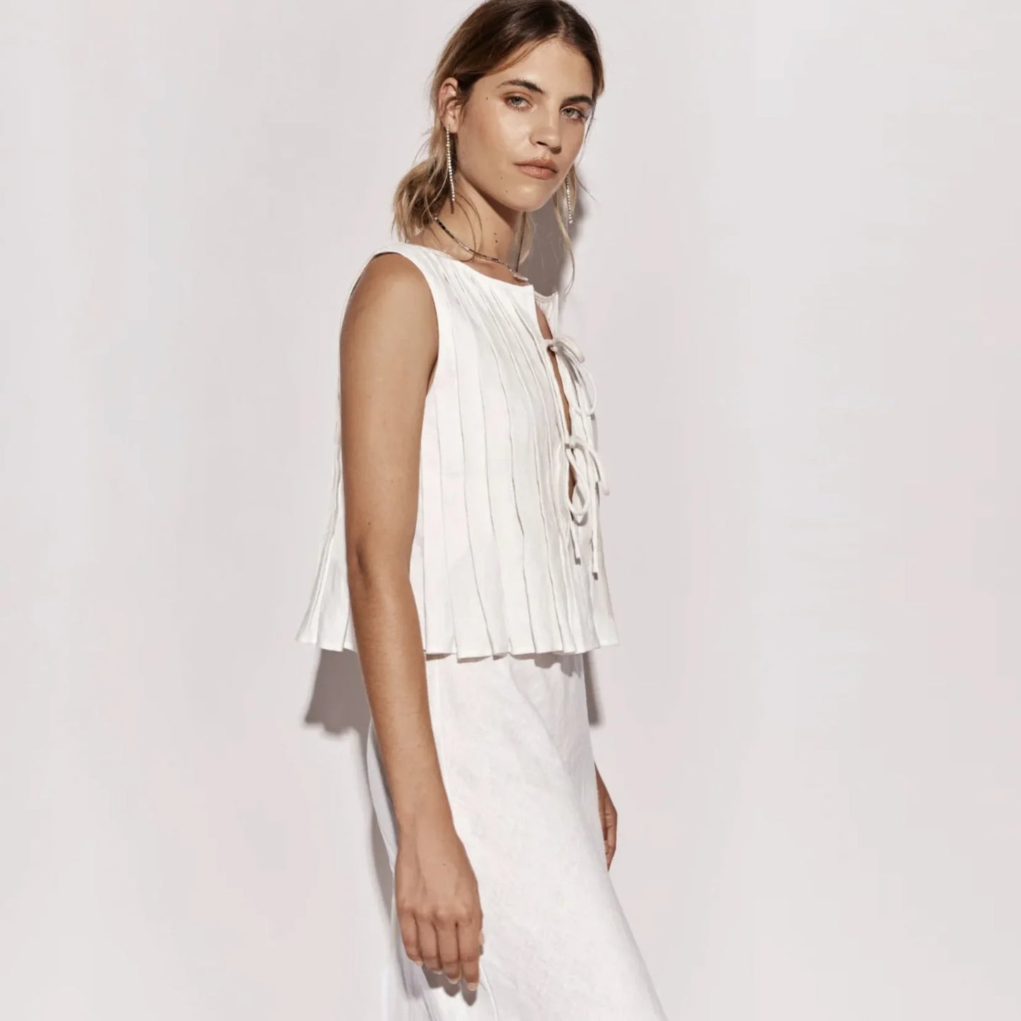 Tossy White Bandage Ribbed Tank Top Shirts For Women Hollow Out Sleeveless Slim Summer Fashion Vest Women's Lace-Up Vest Y2k Top