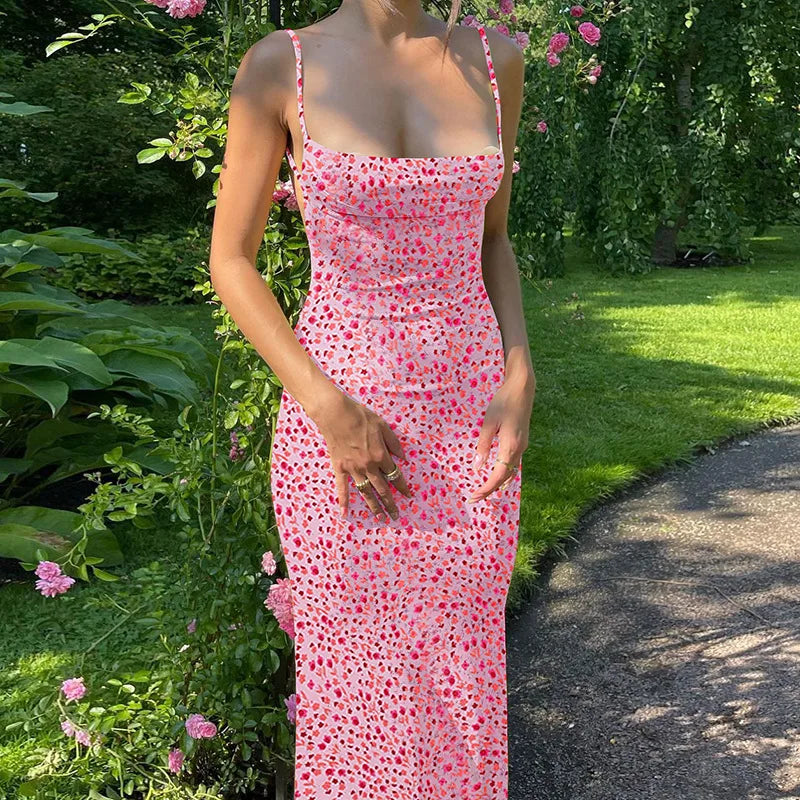 Cryptographic Cottagecore Fairy Floral Sexy Backless Maxi Dress Women Summer Party Club Slip Sundresses Outfits Clothes Vestido