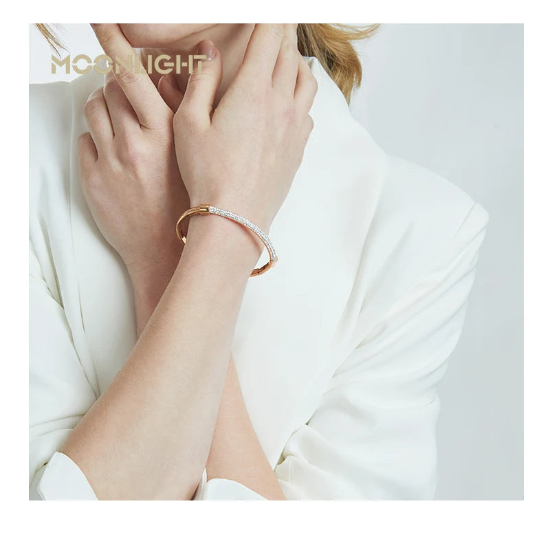 MOONLIGHT Fashion Cubic Zirconia Cuff Bangles for Women Trendy Titanium Steel Circular Classic Bracelet Female Jewelry Gift