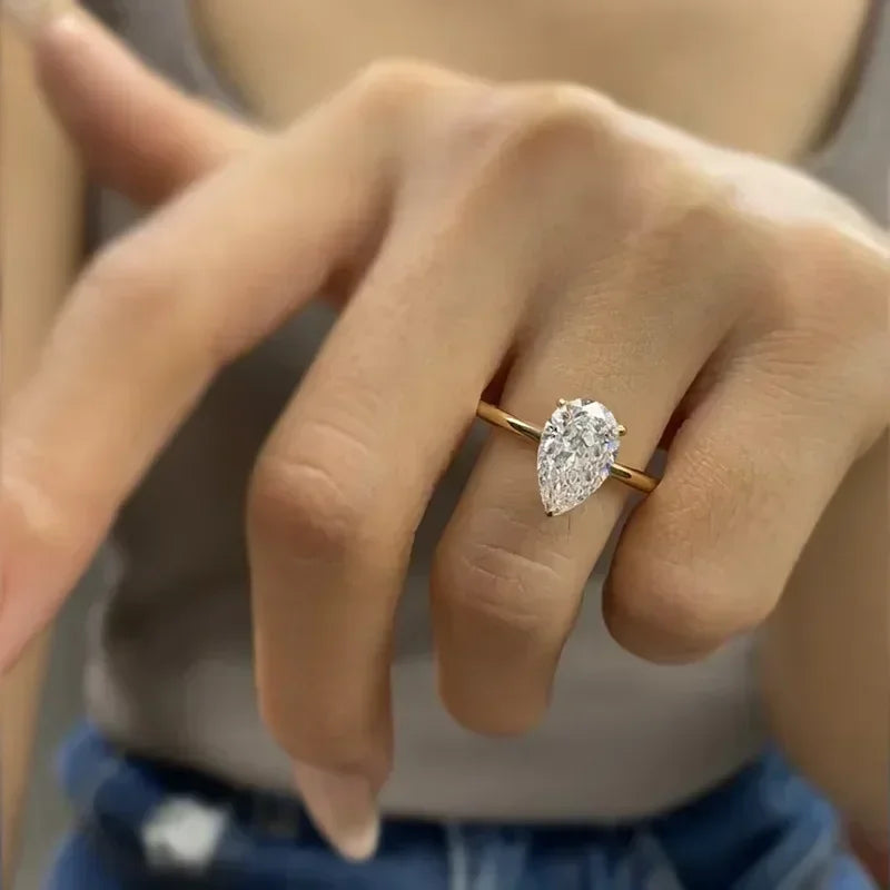 TFGLBU D VVS1 Pear Moissanite Ring for Women GRA Certified Lab Diamond Solid S925 Silver Plated 18k Dainty Wedding Ring Jewelry