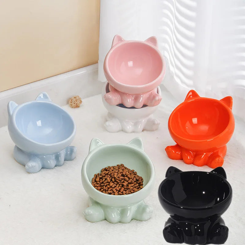 Cat And Dog Rice Bowl Pet Accessories Ceramic Diagonal High Feet Stable Cute Protection Cervical Spine Cat Dog Drinking Bowls 