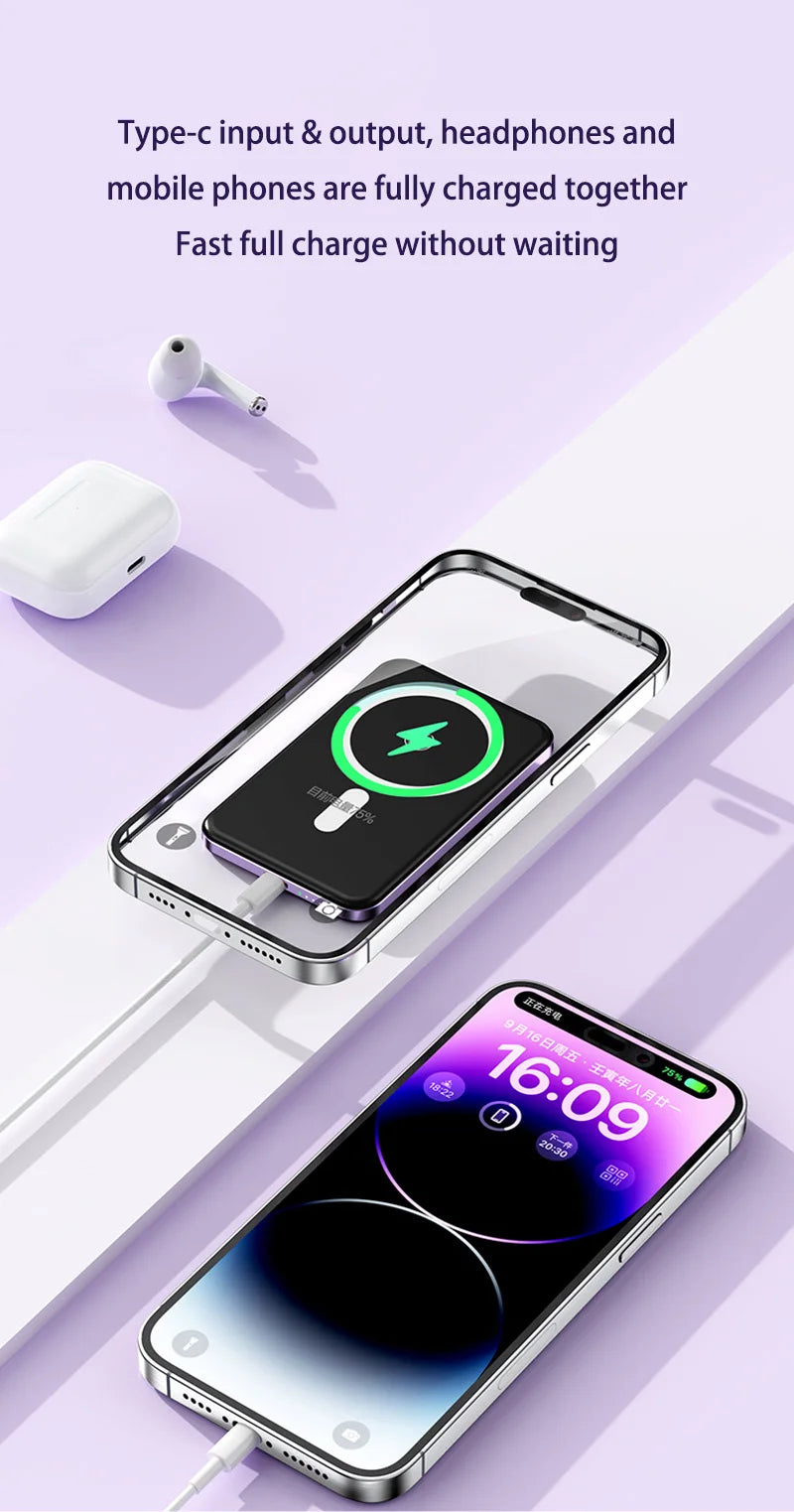 Xiaomi Ultra Slim Power Bank Mac Fast Charge Auxiliary Battery 50000mAh Magnetic Magnet Wireless Charging For IPhone Samsung