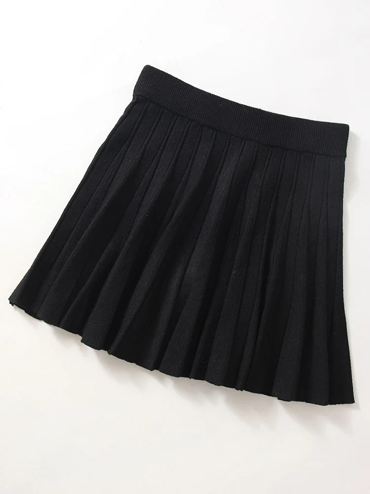 Spring Knit White Mini Pleated Skirts For Women A Line Skirt Gray High Waist Women Knitted Pleated Short Skirts Korean Fashion