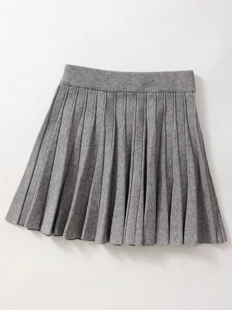 Spring Knit White Mini Pleated Skirts For Women A Line Skirt Gray High Waist Women Knitted Pleated Short Skirts Korean Fashion