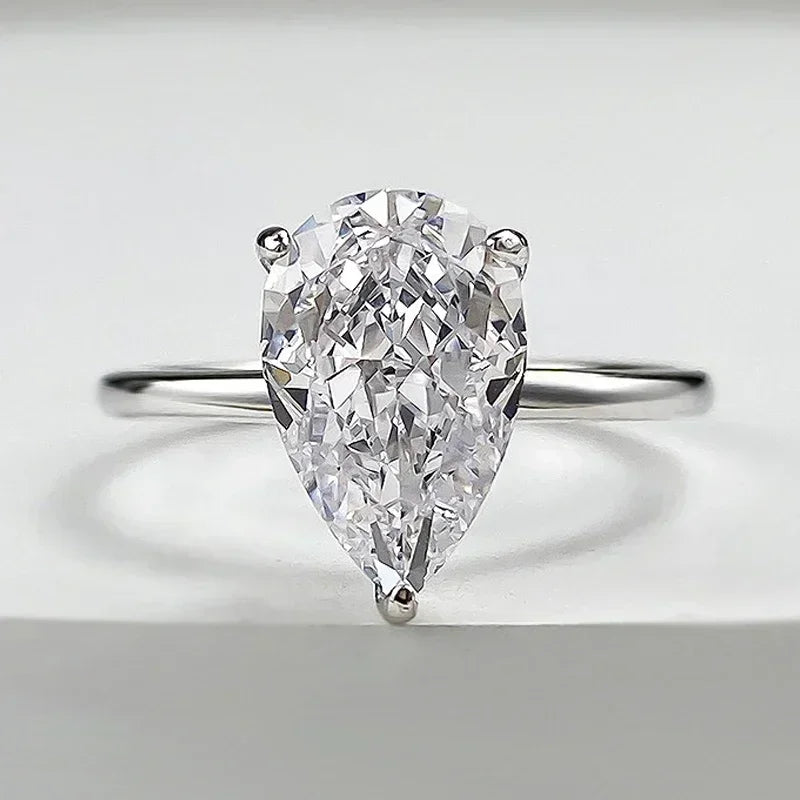 TFGLBU D VVS1 Pear Moissanite Ring for Women GRA Certified Lab Diamond Solid S925 Silver Plated 18k Dainty Wedding Ring Jewelry
