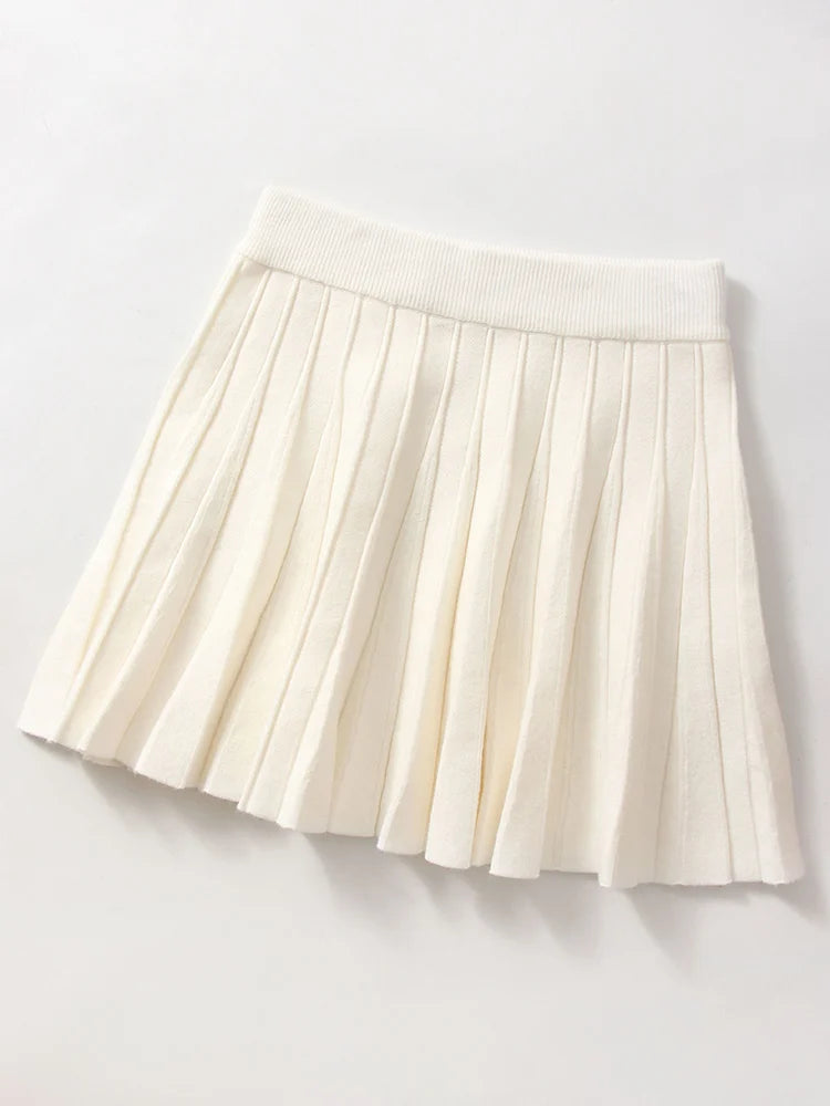 Spring Knit White Mini Pleated Skirts For Women A Line Skirt Gray High Waist Women Knitted Pleated Short Skirts Korean Fashion