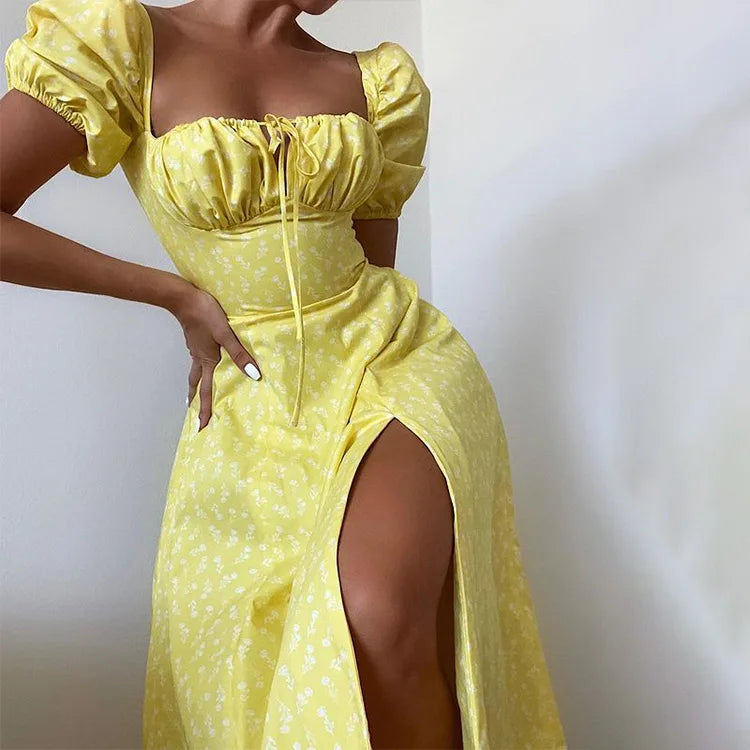 Summer Women Puff Sleeve Floral Printed Dress,Long Dresses,Woman Clothing,Dress Women,Women's Elegant Dresses,Sexy Costume Women
