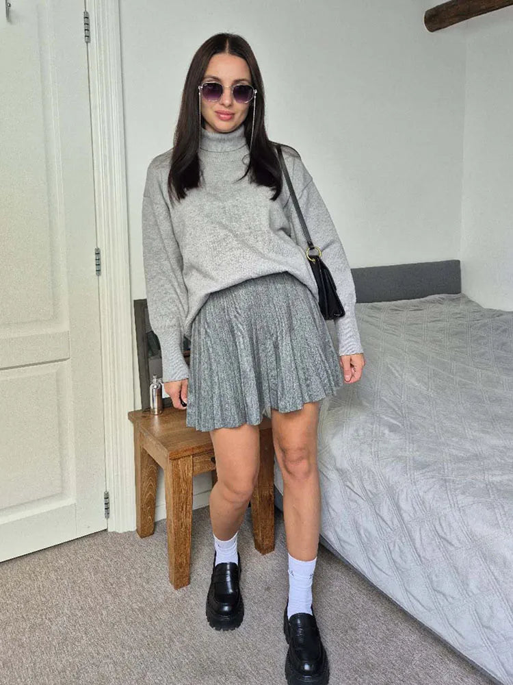 Spring Knit White Mini Pleated Skirts For Women A Line Skirt Gray High Waist Women Knitted Pleated Short Skirts Korean Fashion