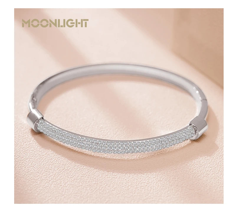 MOONLIGHT Fashion Cubic Zirconia Cuff Bangles for Women Trendy Titanium Steel Circular Classic Bracelet Female Jewelry Gift