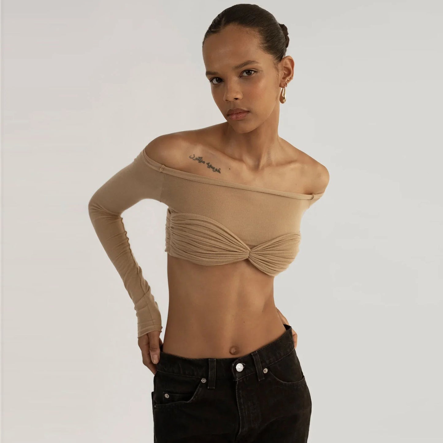 Mozision See Through Mesh Crop Top Women Pullovers Strapless Short Knit Cropped Tops Ladies Tee Shirt Sexy Off-shoulder T-shirt