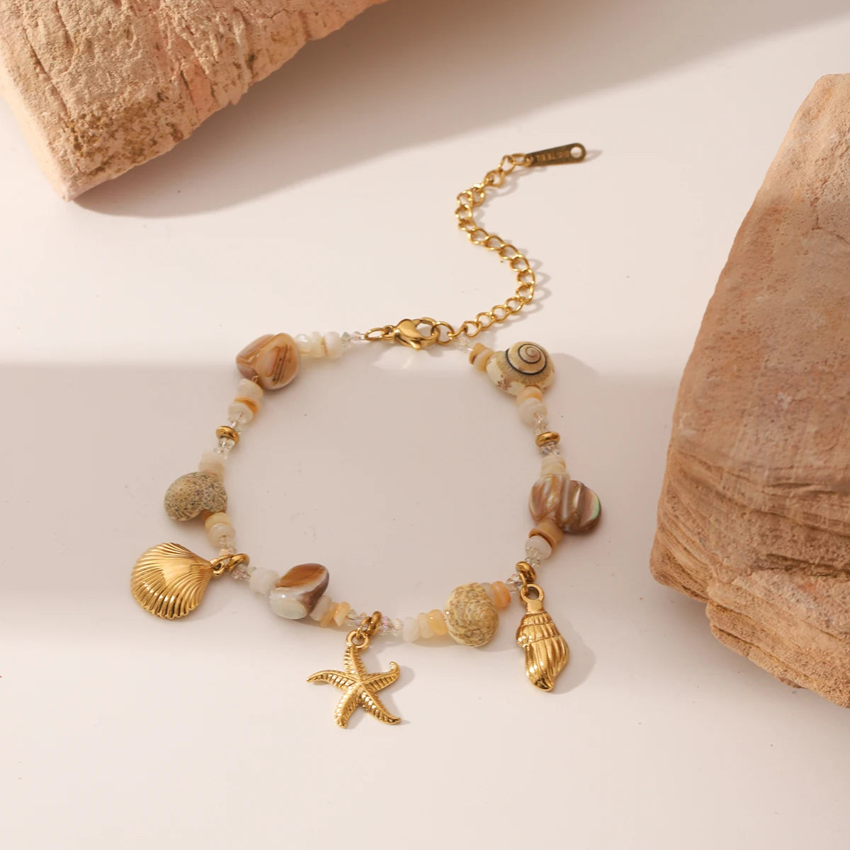 Vintage Real Shell Pendant Bracelet Woman Stainless Steel Adjustable Summer Beach Starfish Conch Hand Chain Jewellery Waterproof