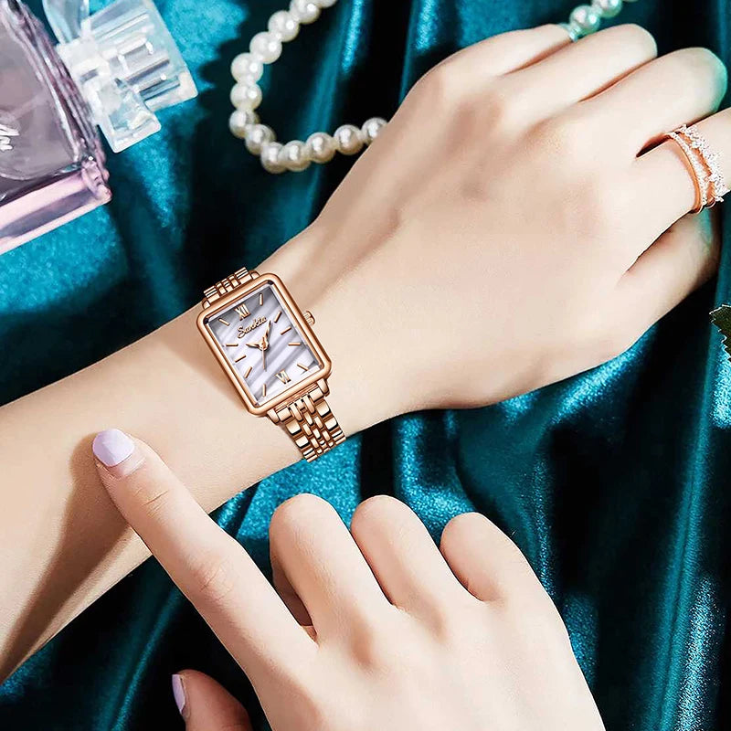 LIGE Sunkta Elegant Quartz Women Watch Simple Stainless Steel Strap Simple Square Dial Luxury Slim Fashion Casual Ladies Watches