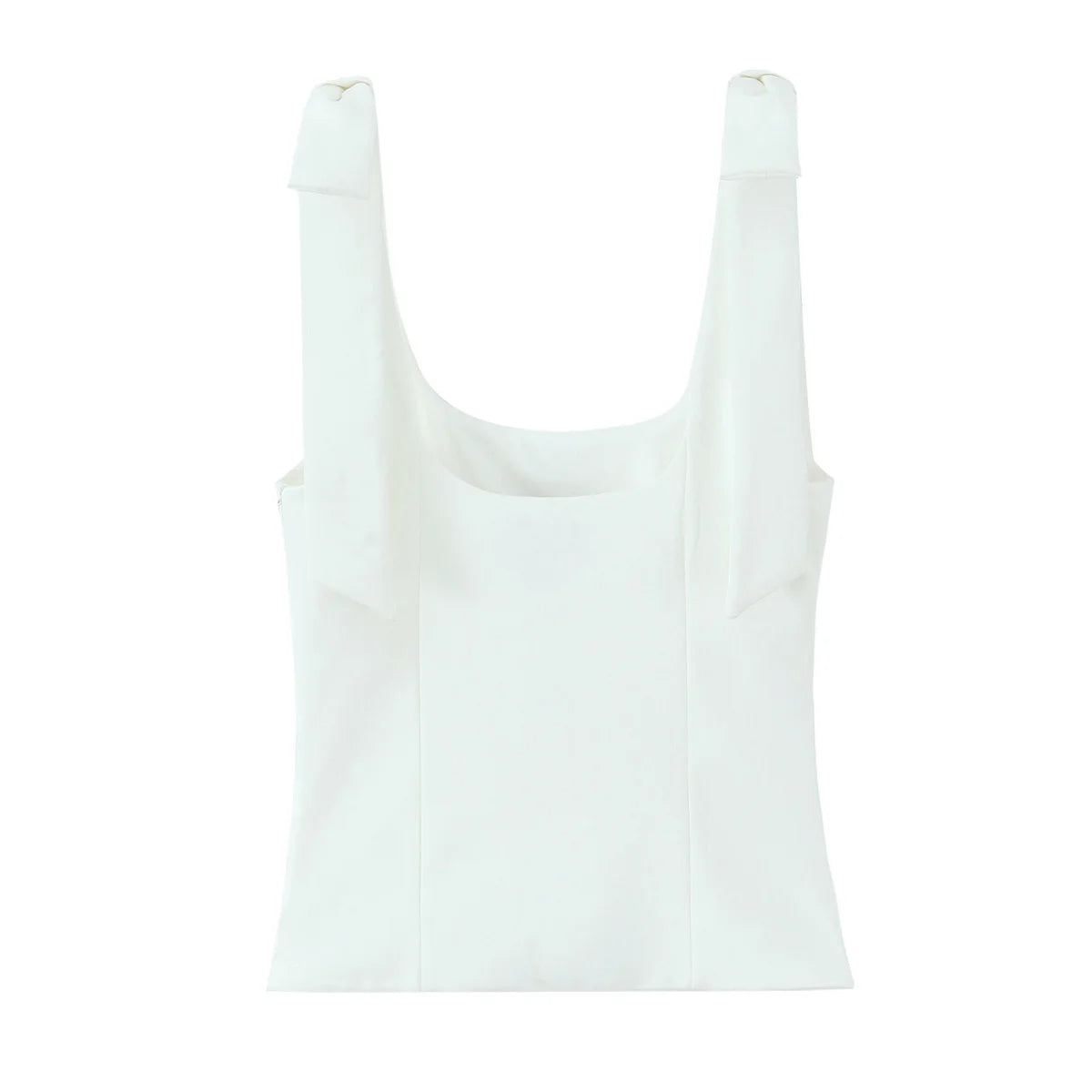 TRAFZA Summer Woman Elegant High Street Solid Side Zipper Slim Tops Women's Chic Sexy Sleeveless Bow Square Collar Sling Top