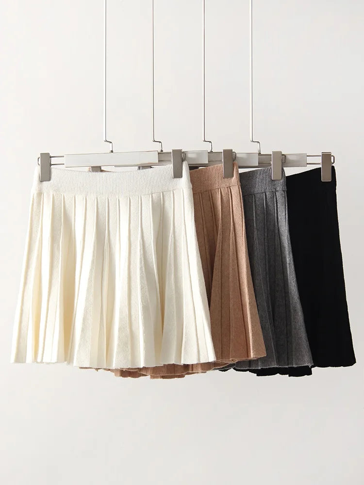 Spring Knit White Mini Pleated Skirts For Women A Line Skirt Gray High Waist Women Knitted Pleated Short Skirts Korean Fashion