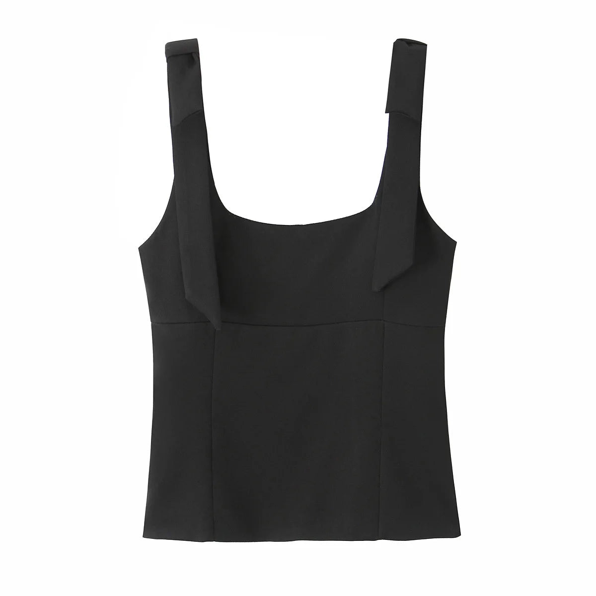 TRAFZA Summer Woman Elegant High Street Solid Side Zipper Slim Tops Women's Chic Sexy Sleeveless Bow Square Collar Sling Top