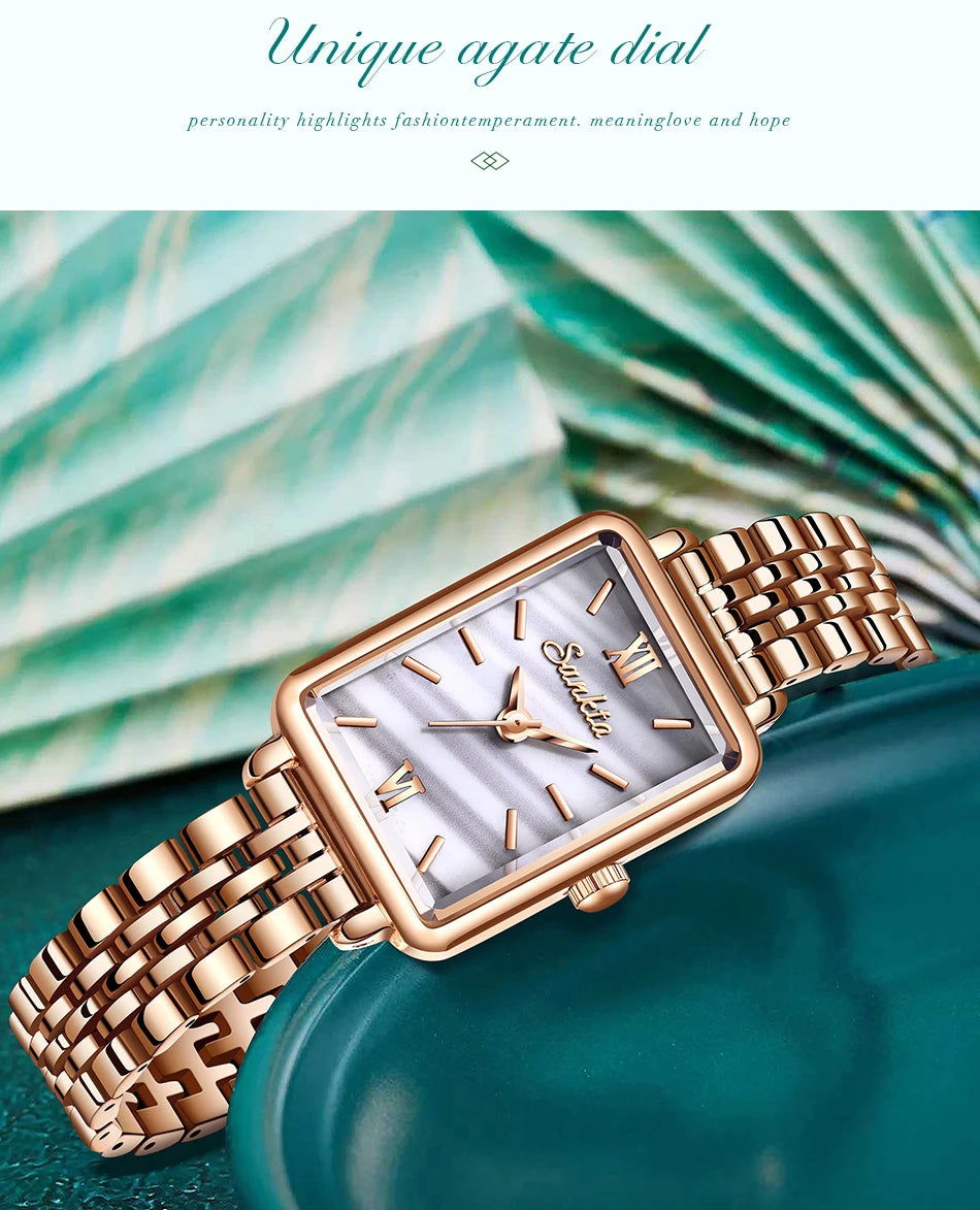 LIGE Sunkta Elegant Quartz Women Watch Simple Stainless Steel Strap Simple Square Dial Luxury Slim Fashion Casual Ladies Watches