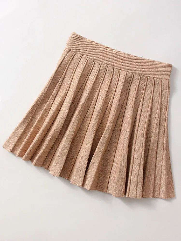 Spring Knit White Mini Pleated Skirts For Women A Line Skirt Gray High Waist Women Knitted Pleated Short Skirts Korean Fashion